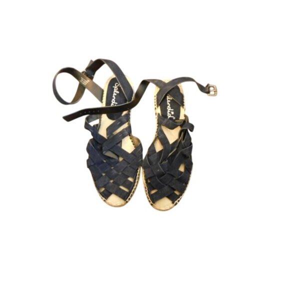 Splendid Size 8M Navy Blue Leather Espadrille Style Flat Shoes Ankle Strap NEW - Picture 1 of 3